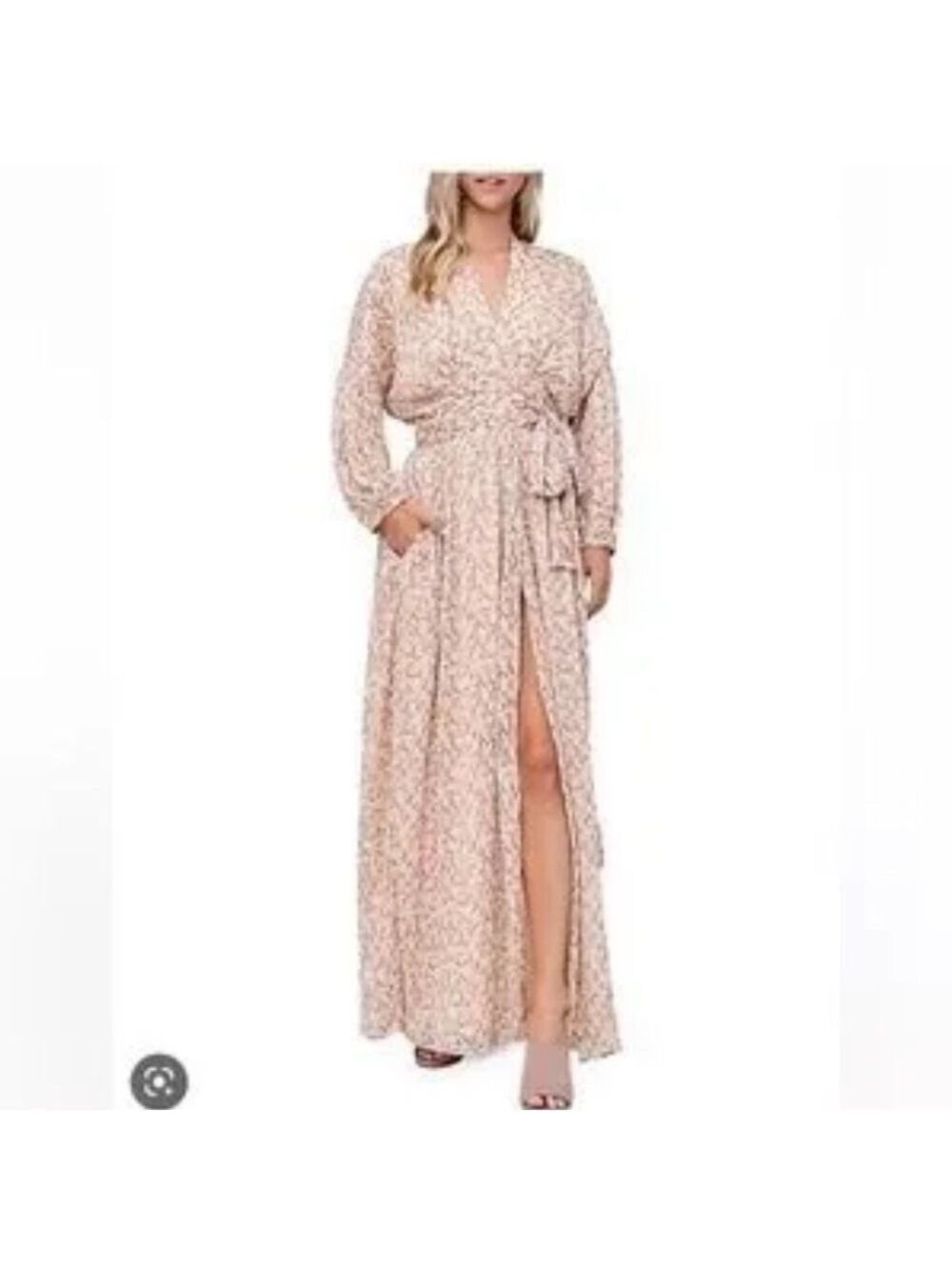 EN SAISON MAXI PRAIRIE BALLOOON SLEEVE WRAP DRESS PASTEL FLORAL LINED SZ MEDIUM